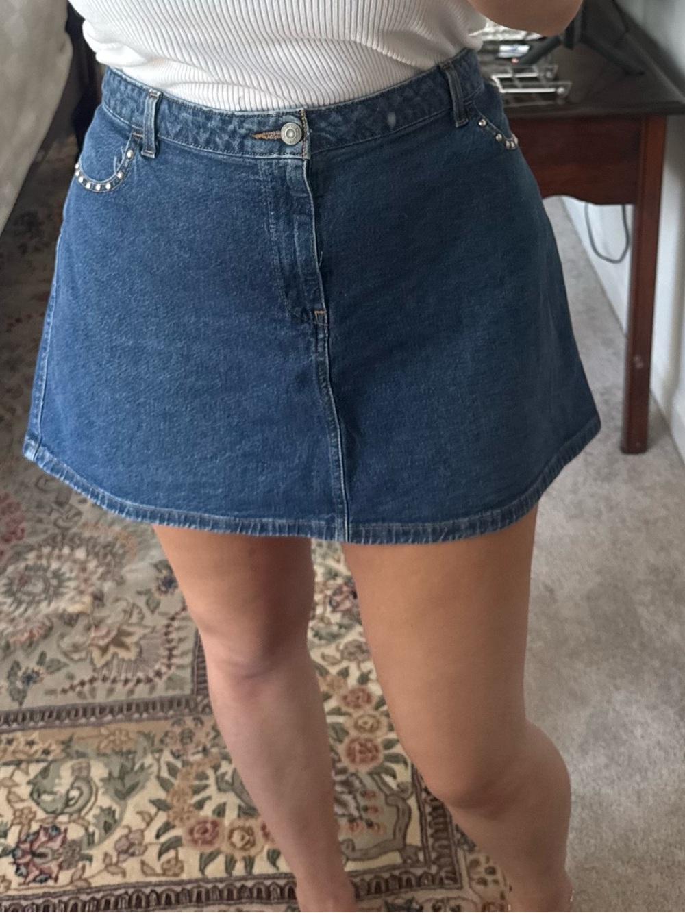 VINTAGE Dark Blue Denim Mini Skirt - Classic A-Line
